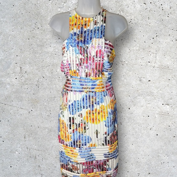 Issue New York Floral Mesh Bodycon Mini Dress Women’s Size 8 Wedding Guest - Picture 1 of 9